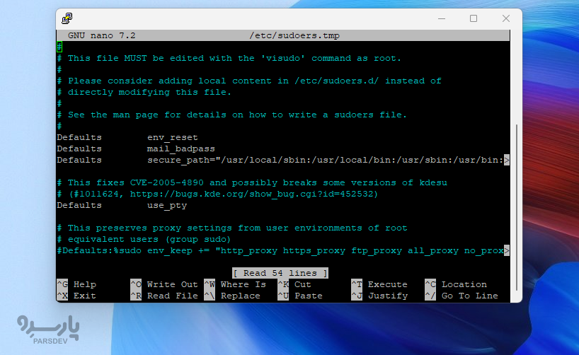 ویرایش فایل visudo
