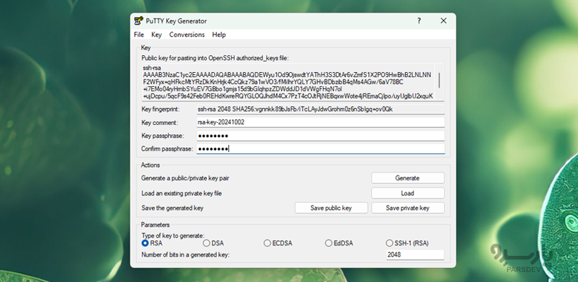 ساختن کلید SSH با استفاده از PuTTYgen 