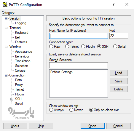 نرم افزار putty برای اتصال SSH