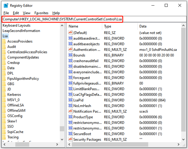 Computer\HKEY_LOCAL_MACHINE\SYSTEM\CurrentControlSet\Control\Lsa