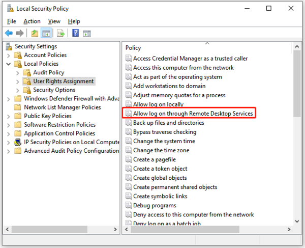 Allow log on through Remote Desktop Services