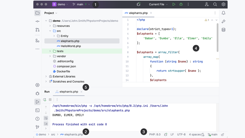 اشنایی با بخش‌های اصلی phpstorm